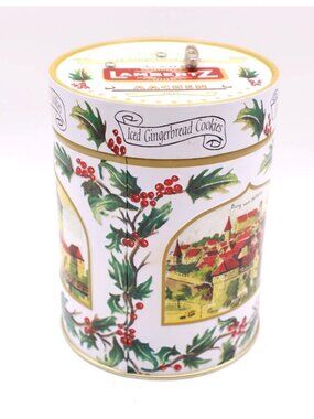 Vintage Lambertz Aachen Music Cookie Tin 1999 Silent Night German Town 5.5x4"